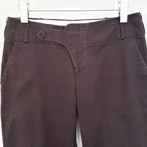 Rochas Paris Elongated Tab Pant Straight Leg Trouser Slim Mid Rise Brown Size 2